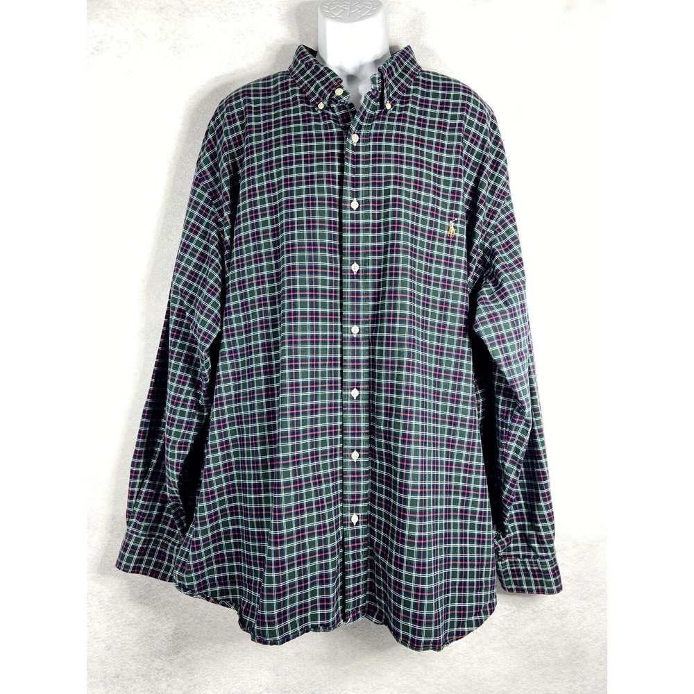 Polo Ralph Lauren Shirt Mens 4XB Green Blue Button Up Plaid Long Sleeve